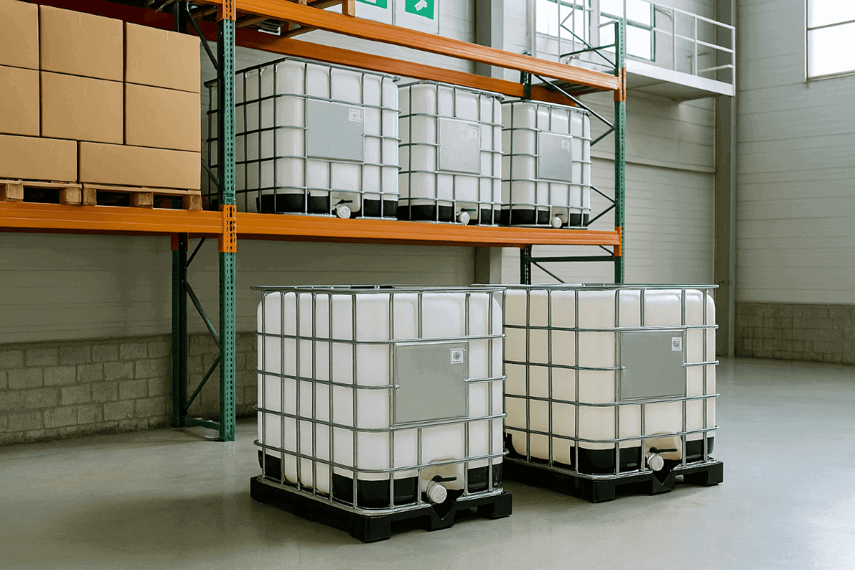 contenedor ibc en bodega